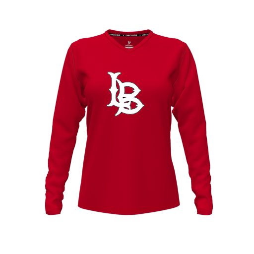 [FTLVCFRD-FYXS-LOGO1] Decker Comfort T-Shirt (Female Youth XS, Red, V Neck, Logo 1, Long Sleeve)