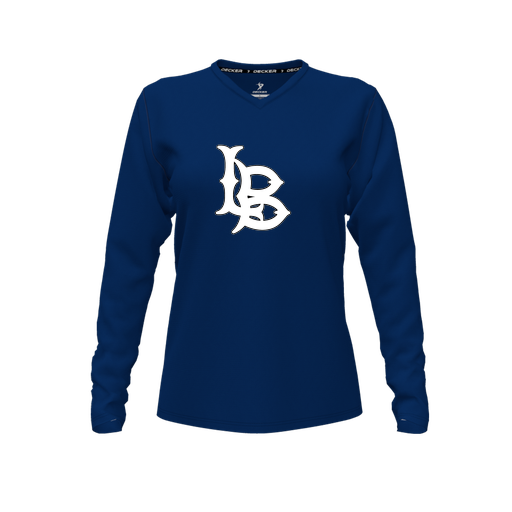 [CUS-DFW-TEES-PER-VNK-LSL-NVY-FYXS-LOGO1] Performance T-Shirt (Female Youth XS, Navy, V Neck, Logo 1, Long Sleeve)